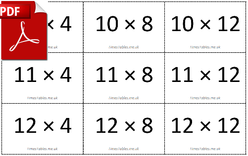 Print your own PDF times tables flashcards.